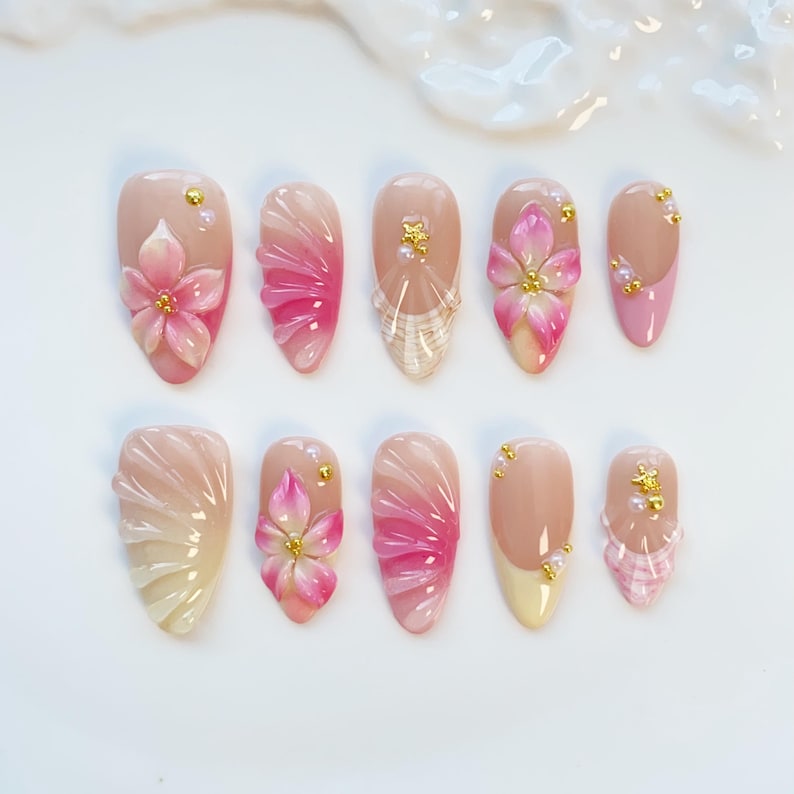 Peony Hour 3D Floral Press-On Nails