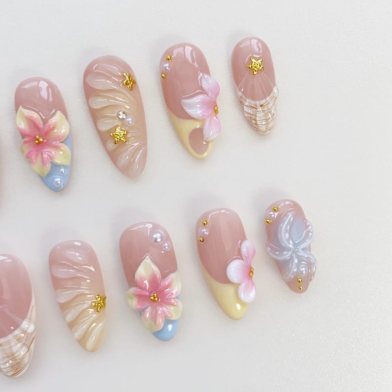 Aloha Type Tropical Floral Press-On Nails