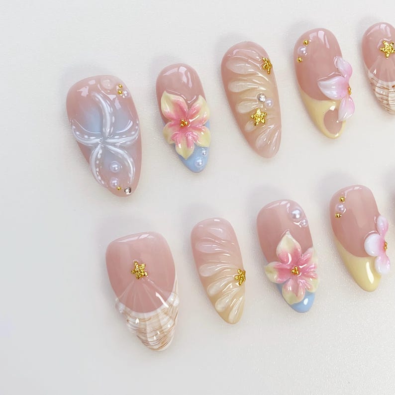 Aloha Type Tropical Floral Press-On Nails