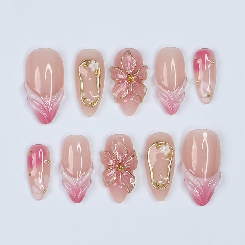 Peony Hour 3D Floral Press-On Nails