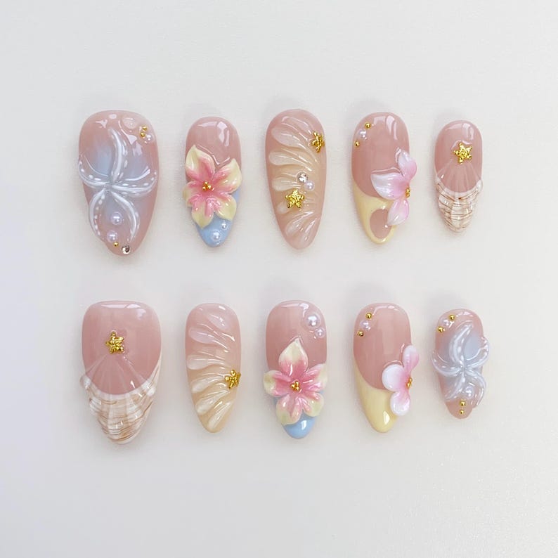 Aloha Type Tropical Floral Press-On Nails
