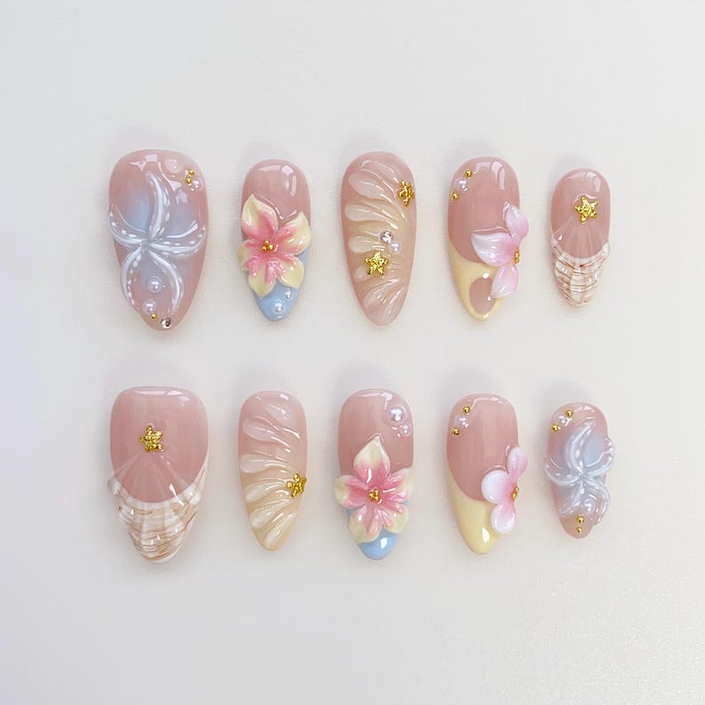 Aloha Type Tropical Floral Press-On Nails