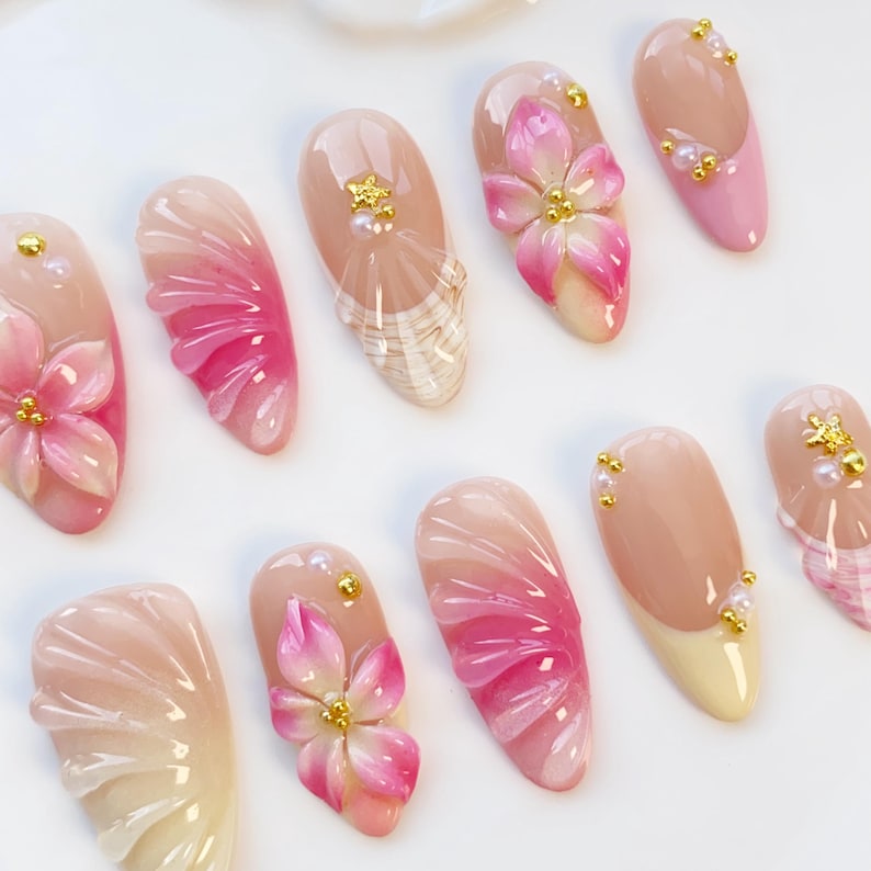 Peony Hour 3D Floral Press-On Nails