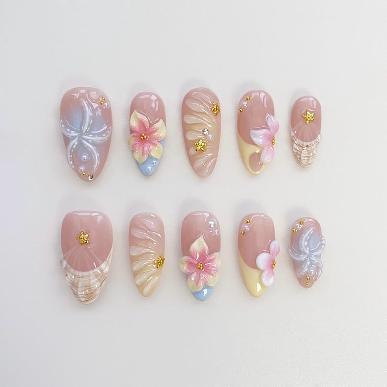 Aloha Type Tropical Floral Press-On Nails